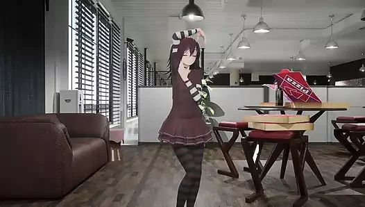 Gotik kız hentai soyunup sadece çoraplı yumuşak kızıl saçlı ve kıyafet rengi smixix ile çıplak küçük memelerle dans ediyor