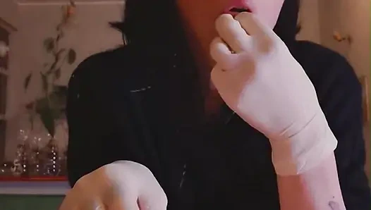 i'm hungry now eating salmon WHITE LATEX GLOVES GODDESSLOLLI