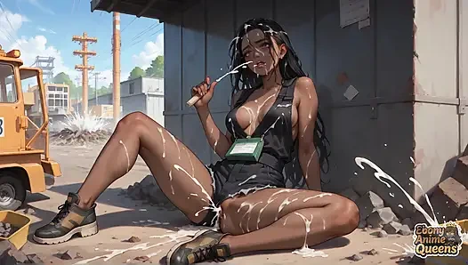 Zevk düğmeli büyüleyici bir siyah tanrıça saç aksesuarları güneşle sırılsıklam bir şekilde koyu huylu xxx hareketinde titreşiyor