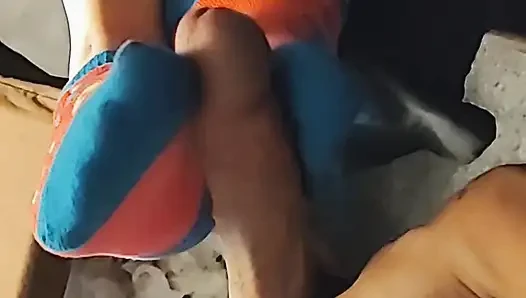 Hot Little Footjob - Pink & Blue Ankle Socks Sockjob - Cum On Socks