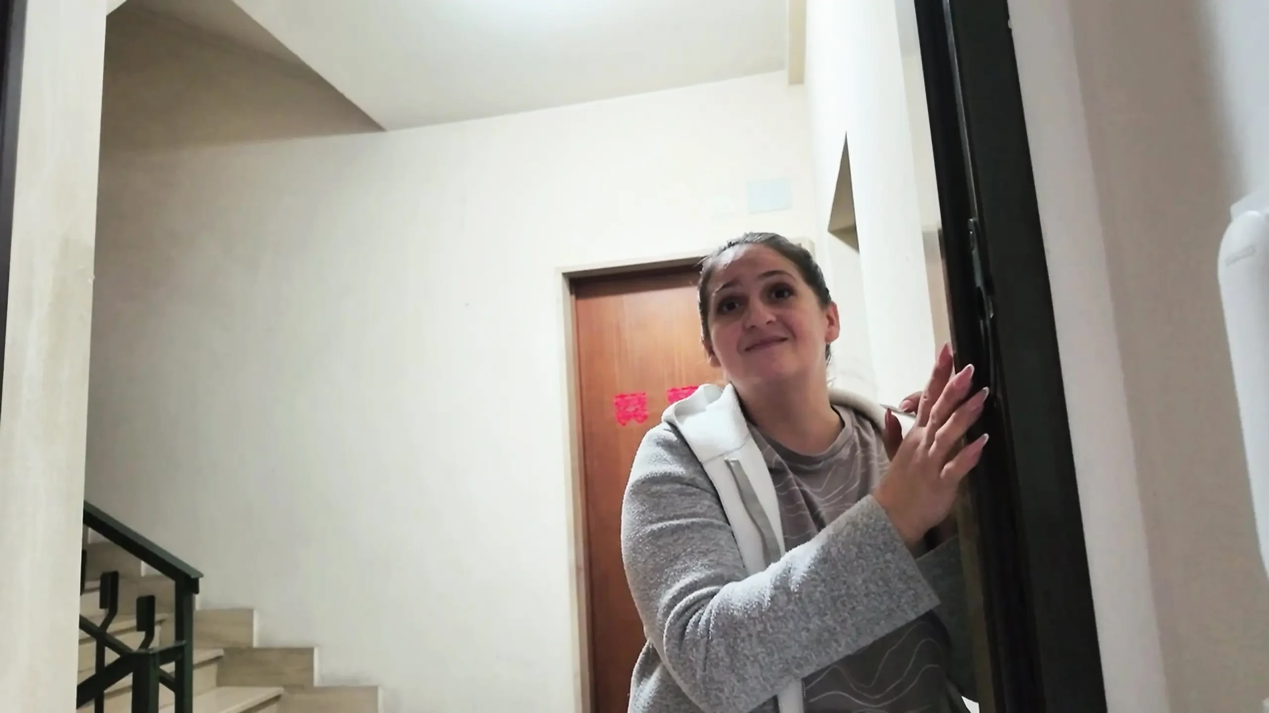 My neighbor rings the doorbell and asks me for help… I help her by fucking her.