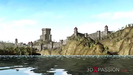 Dwarf knight plays with a sexy young princess slave in the medieval castle