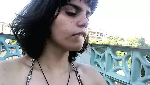 Sabrina sucks big dick on the balcony