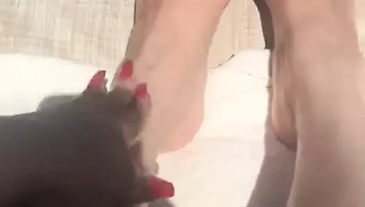 Ex'in havuzdaki seksi kırmızı ayak parmakları