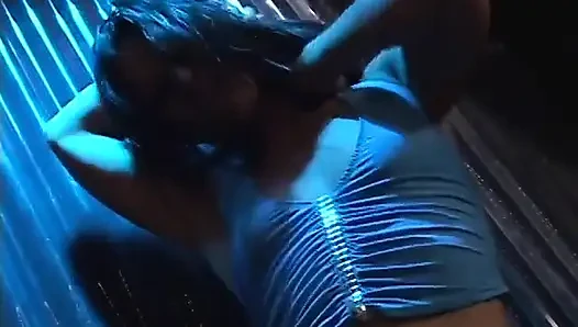 Small tits brunette cowgirl drilling her cunt with a glass toy