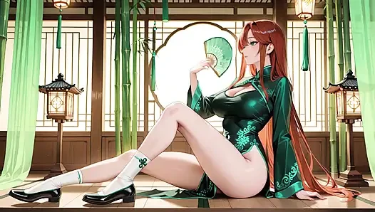 Kızıl saçlı ve zümrüt qipao! Doğu avlusunda tembel baştan çıkarma