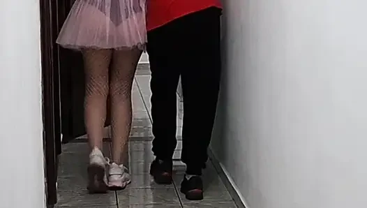 Stepfather helps stepdaughter take off her clothes to go to bed.