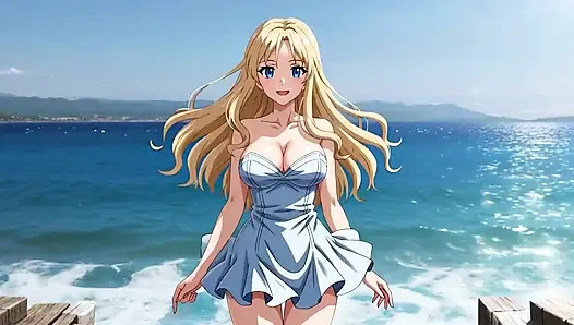 Londe Bombshell'in deniz kenarında mastürbasyonu: göğüs sekiyor ve klitoris sürttürme damlatıyor