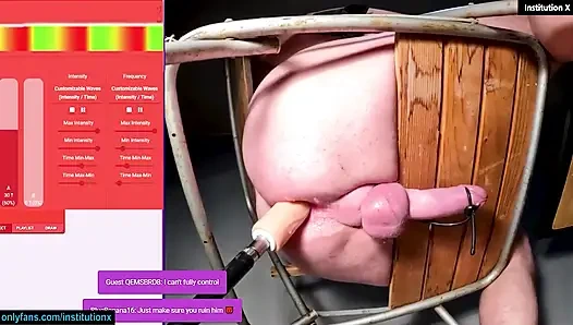 Orgazmın kenarında - anal impalement sandalyesinde kısıtlanıyor ve elektro estim kenarlı