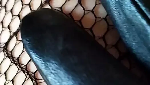 Siyah yüksek çizmeler fetiş eldiven metresi