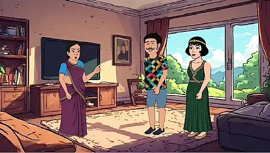 Hintli yenge ve evli kadın üçlü seks