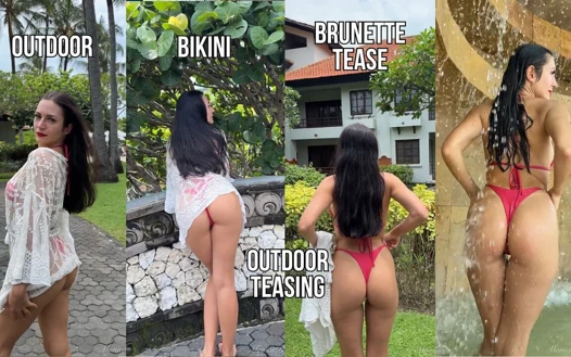 Bikinili açık havada azdırma, şelalede ıslak vücut