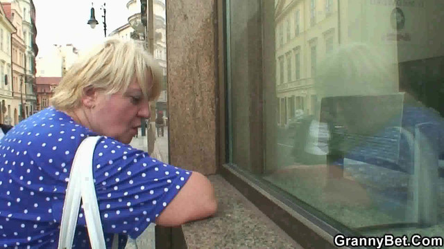 Big tits blonde granny riding his dick