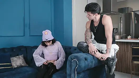 My stepsister begs me to fuck her tight pussy when we are home alone, intense amateur fuck