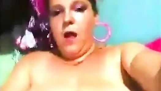 Pink rubber glove pussy fingering