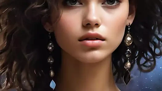 Likit obsidian vücutlu güzel genç bir kadının galaksileri yansıtan sanatsal çıplak ai fantezi sanatı