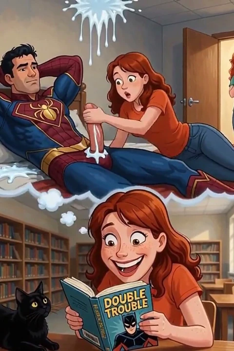 Oda arkadaşı içeri girerken kütüphane hayalinde kahramana biniyor (ai generated)