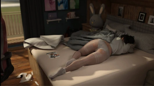 Ateşli seksi üvey kız kardeş yatakta yatıyor