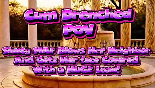 Orta yaşlı seksi kadın verandada büyük bir yüze boşalma alıyor bakış açısı