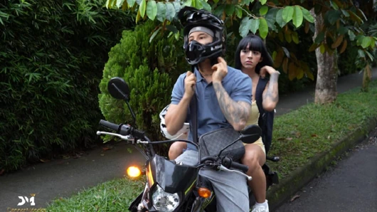 Horny petite girl skips class to go fuck her boyfriend on a motorcycle - Danner Mendez and Luna Vitaler