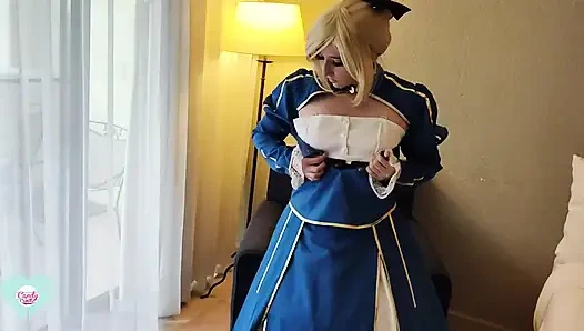 Artoria saber fışkırtma-ahegao kader cosplay'e kadar sohimi vibratörünü amında kullanıyor
