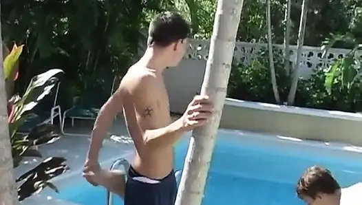 Sıska erkekler yüzüyor ve sikişiyor