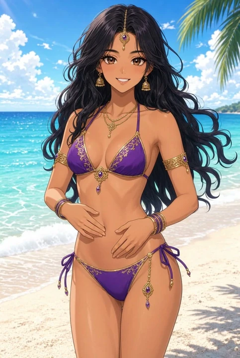 Lilavati Anime Plaj Bikini Nazik Karın Dokunuşu ve Gülümseme Ateşli Hint Kızı