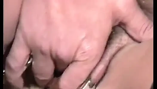 Hairy milf in sexy stockings fills her pussy with everything she has