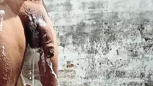 Desi Boy Bathing and cleaning his big Dick