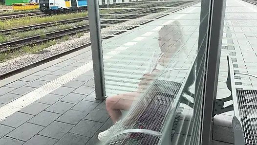 Horny slut makes it on the train track