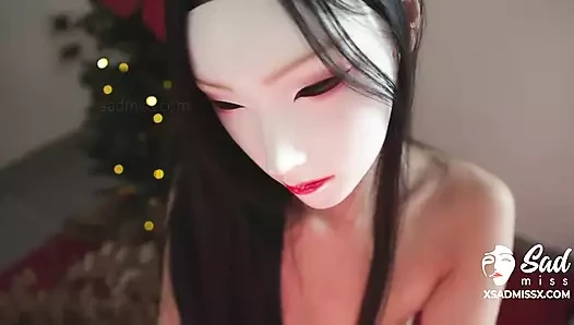 Kar hizmetçisi kostümlü kavurucu Asyalı kız SadMiss, taze yıl için tanıdığına elle muamele çekiyor -