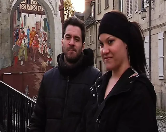 Nasty French girl gets fucked hard in a public threesome