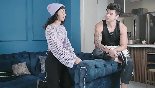 My stepsister begs me to fuck her tight pussy when we are home alone, intense amateur fuck