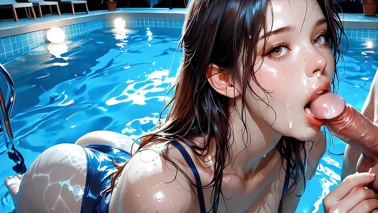 CUTE VERY SEXY WOMAN SUCKING COCK IN THE POOL GENERATED BY AI