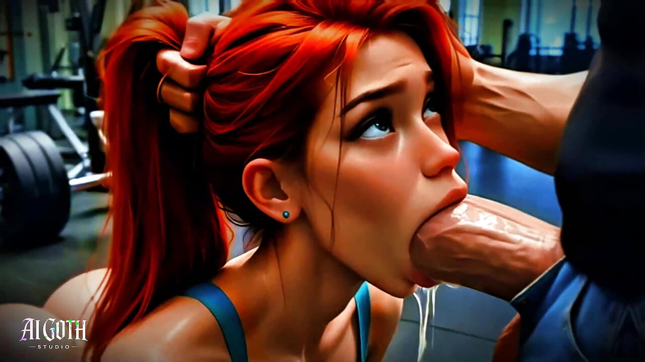 Terli kızıl saçlı sürtük: sert spor salonunda seks ve gırtlağına kadar alma egzersizi (4k ai)