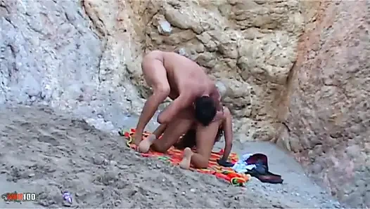 Fransız sarışın Vayana ve Jorge - plajda sakso, anal ve açık havada sert boşalma