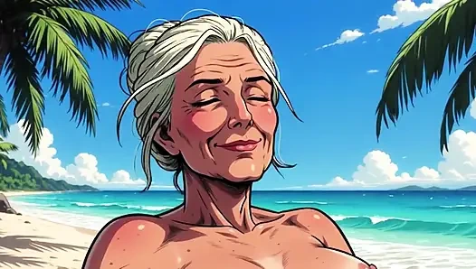 Çıplaklar plajında ai çizgi film kadınlar
