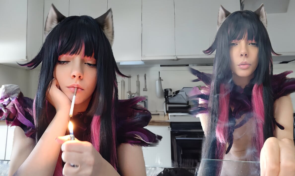 Succubus egirl mutfağında sigara içiyor (tam video için benden iste)