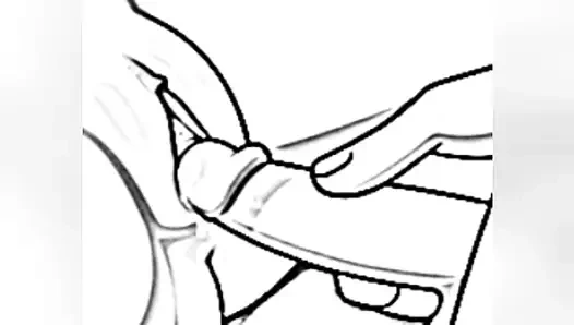 Sıkı ve ıslak bir vajinaya yapışan bir penis çizimleri, temas ettiğinde onu seviyor