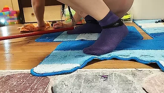 Sexy mom cleans the house naked.