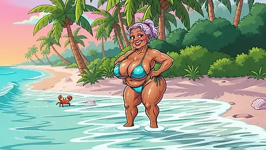 İri göğüslü nine plajda azdırıyor - yeni yapay zeka tarzı