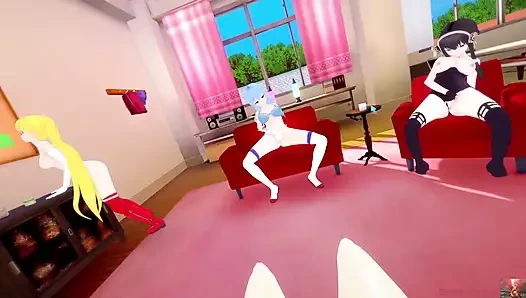 Bakış açısı kız grubu yüksek sesle inleyerek kendilerine dokunuyor, lezbiyenler birbirlerine mastürbasyon yapıyor