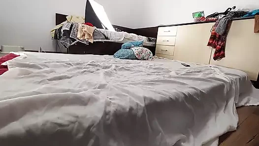 Sexy brunette tries on pantyhose, hairy pussy, big ass, big tits. Amateur woman with hairy nipples, big, big, big ass.