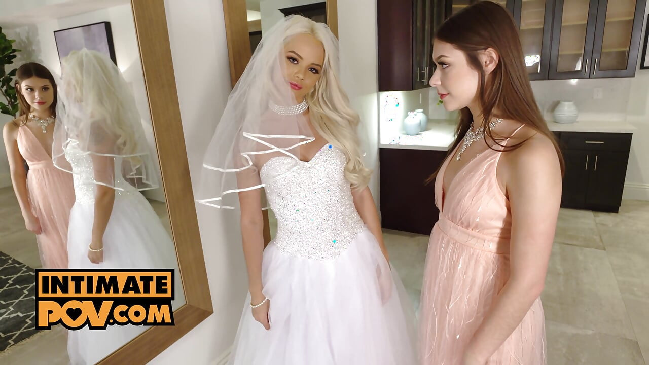 Minyon hatunlar Elsa Jean, Emily Willis ve Winter Jade ile düğün günü bakış açısı dörtlü seks