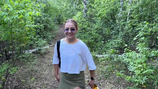 Live content from a walk and pleasant sex in the forest in public