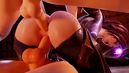 Kda kaisa her iki sıkı delikten de sikiliyor