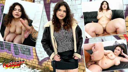 GERMAN SCOUT - Curvy Big natural Tits Teen 18 Rose Noir get hairy Pussy Fucked at Casting