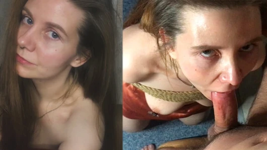 Bound, Hot, Long-Haired Russian MILF - a deep, sloppy blowjob and a hard doggy-style fuck - Lovessie