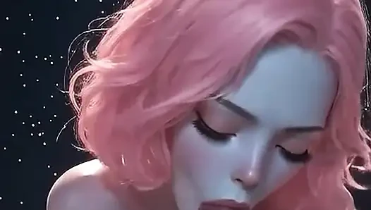 Pembe saçlı yapay zekalı elf sakso çekiyor, meme muamelesi yapıyor, kovboy kız tarzı biniyor ve sonunda ağzından döl damlıyor
