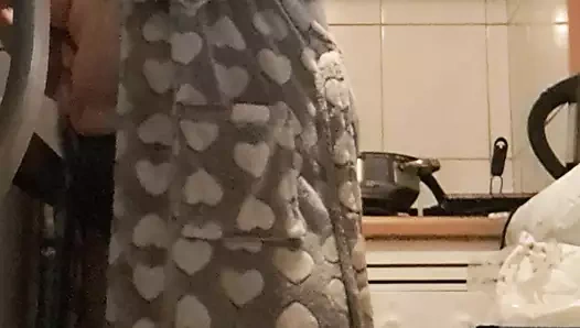 wife in panties cooking
